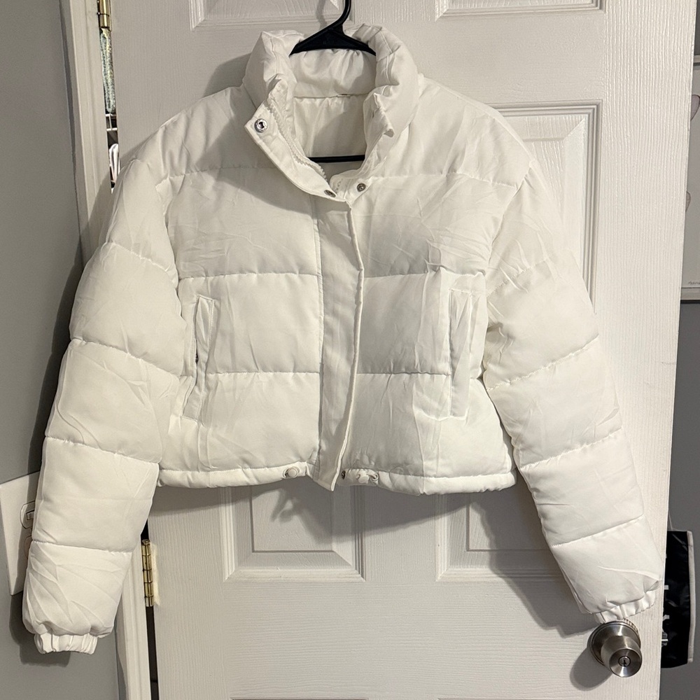 Women's White Puffer Jacket - Cropped Winter Coat